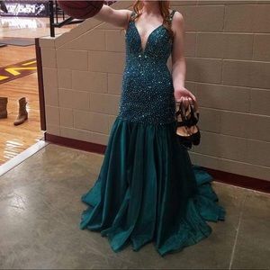 Sherri Hill Emerald Beaded Mermaid Dress